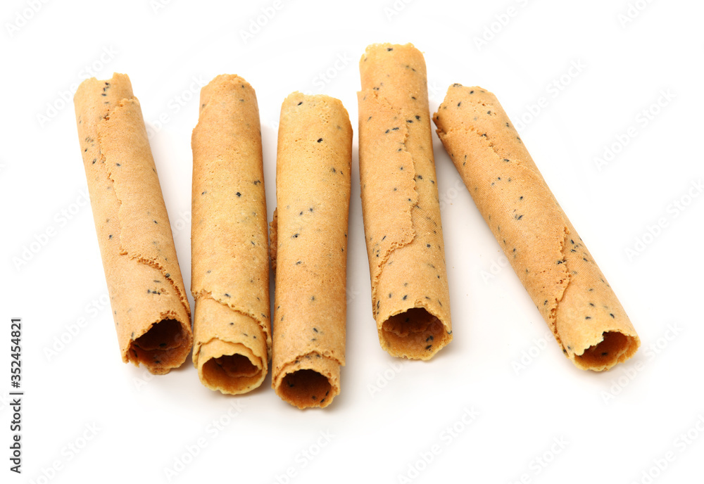 Waffle rolls isolated on white background Waffle rolls isolated on white background