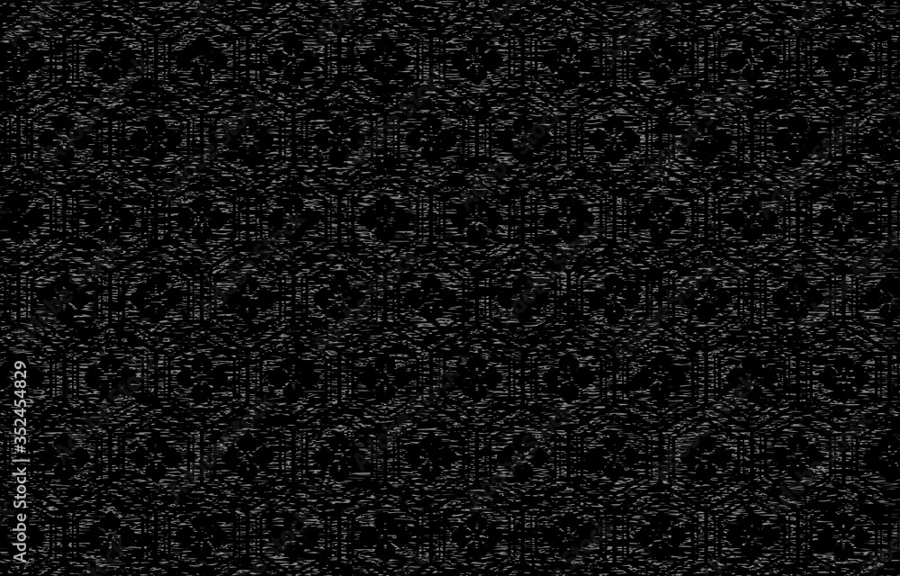黒地に白い掠れ模様の和柄:花菱亀甲 黒地に白い掠れ模様の和柄:花菱亀甲