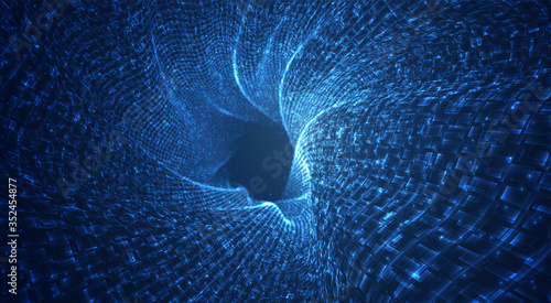 vector blue stream of luminous particles and crystals, virtual data