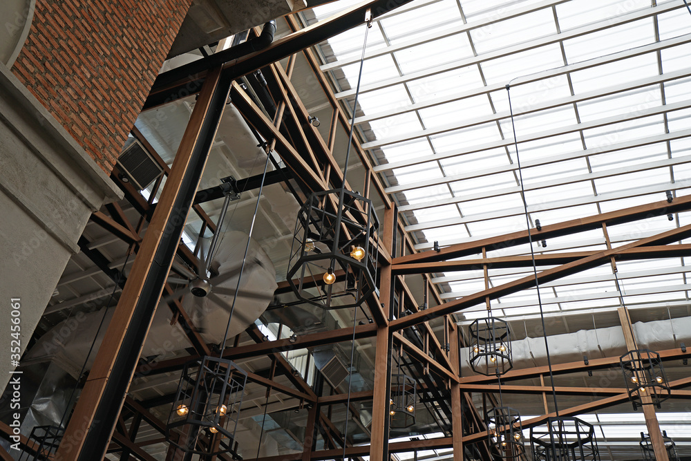 Ceiling and lighting decoration design in industrial loft structure Ceiling and lighting decoration design in industrial loft structure