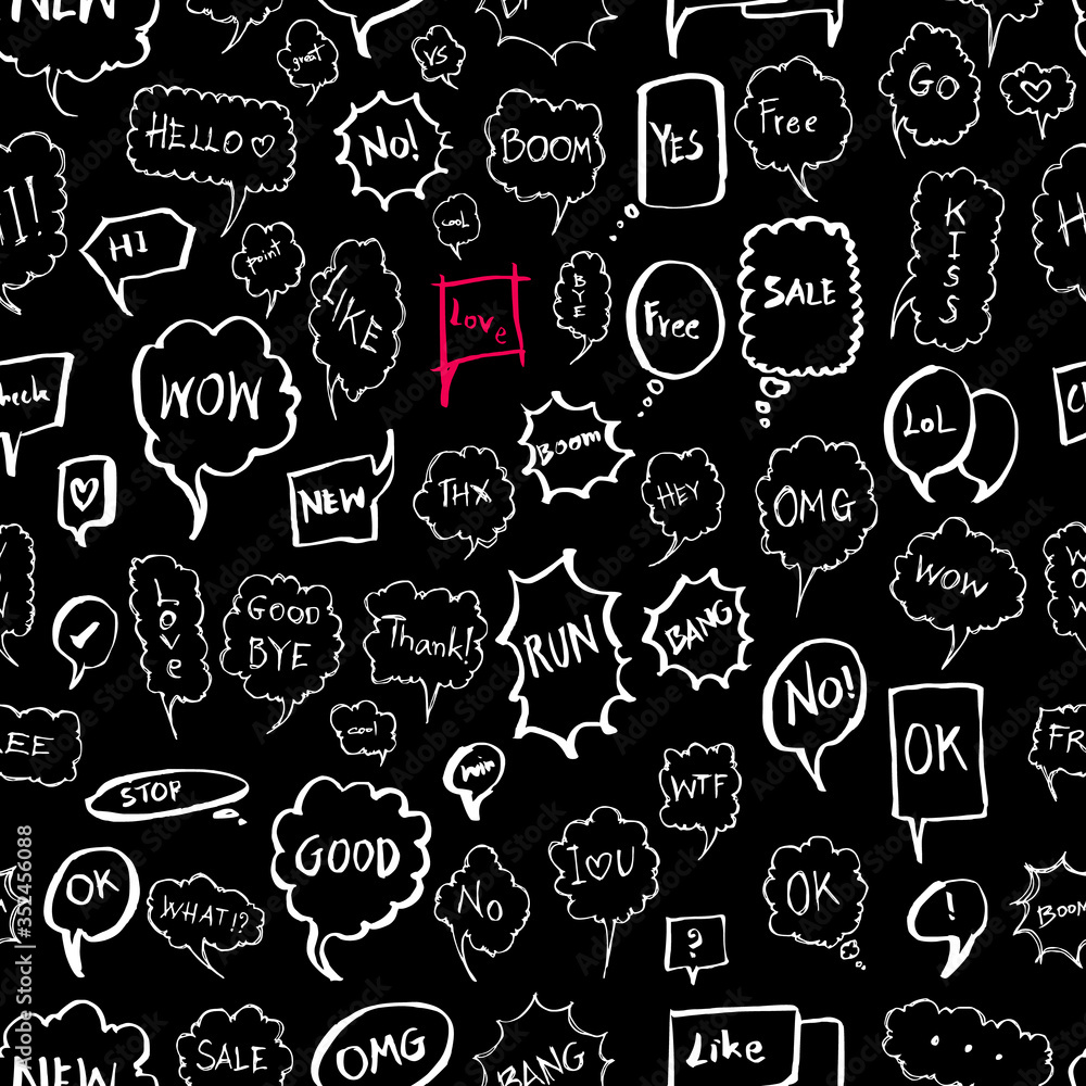 Speech Bubble doodle seamless background seamless pattern. Drawing illustration hand drawn vector on chalkboard eps10 Speech Bubble doodle seamless background seamless pattern. Drawing illustration hand drawn vector on chalkboard eps10