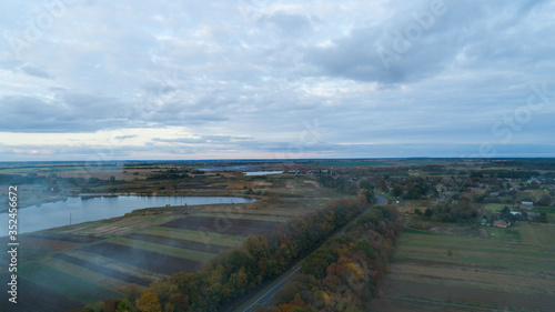 smoke in the field. aerial view