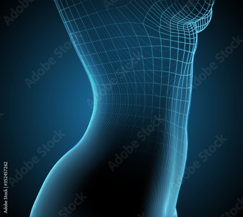 vector blue luminous silhouette of a female body on a dark background