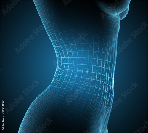 vector blue luminous silhouette of a female body on a dark background