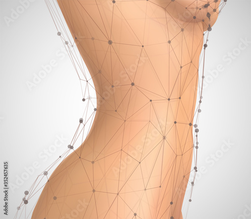 vector female body in the style of lines, dots, glow isolated on white background