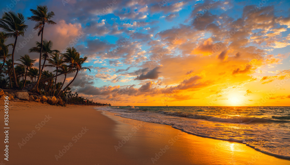 Sunrise tropical beach on Punta Cana, Dominican Republic island