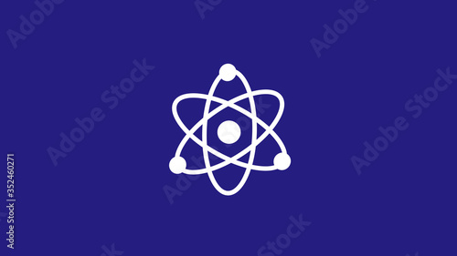 White atom icon on blue dark background,New atom icon © MSH