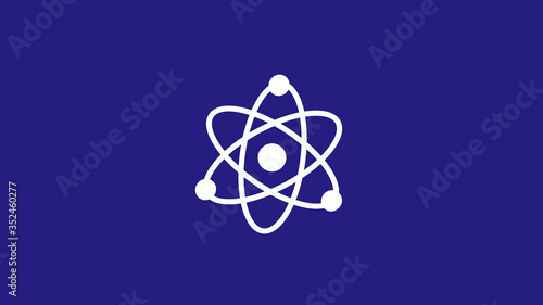 White atom icon on blue dark background,New atom icon © MSH