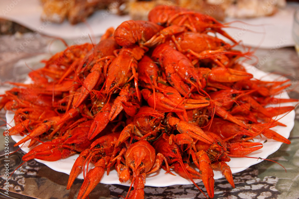 red boiled crayfish. many boiled crayfish. a lot of hot fresh boiled red crawfish red boiled crayfish. many boiled crayfish. a lot of hot fresh boiled red crawfish