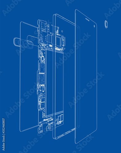 Disassembled smartphone concept outline. Vector