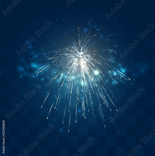 golden sparks of vector fireworks on mosaic blue background  convenient editable design element