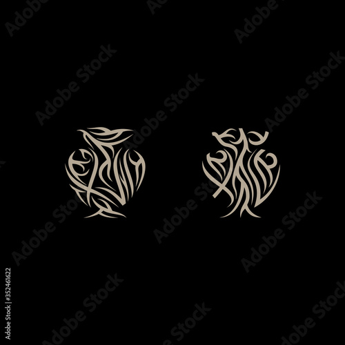 Abstract urn root logo design on black background.