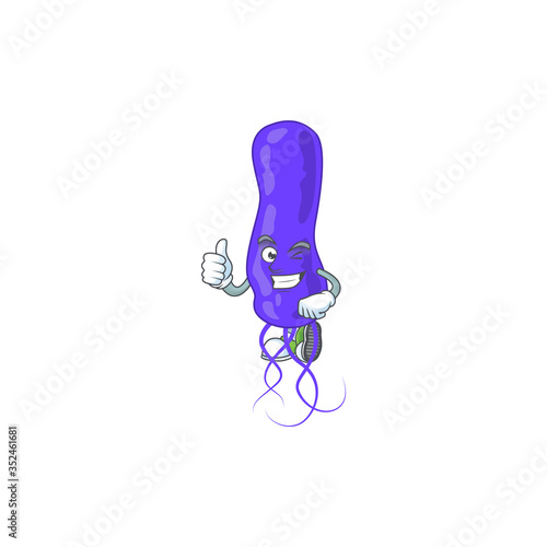 Caricature picture of blue spirila with Thumbs up finger