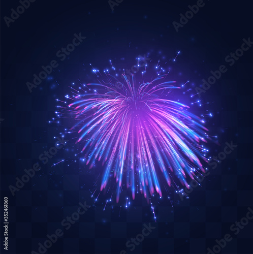 neon, purple burst of vector fireworks on replaceable mosaic background, holiday concept