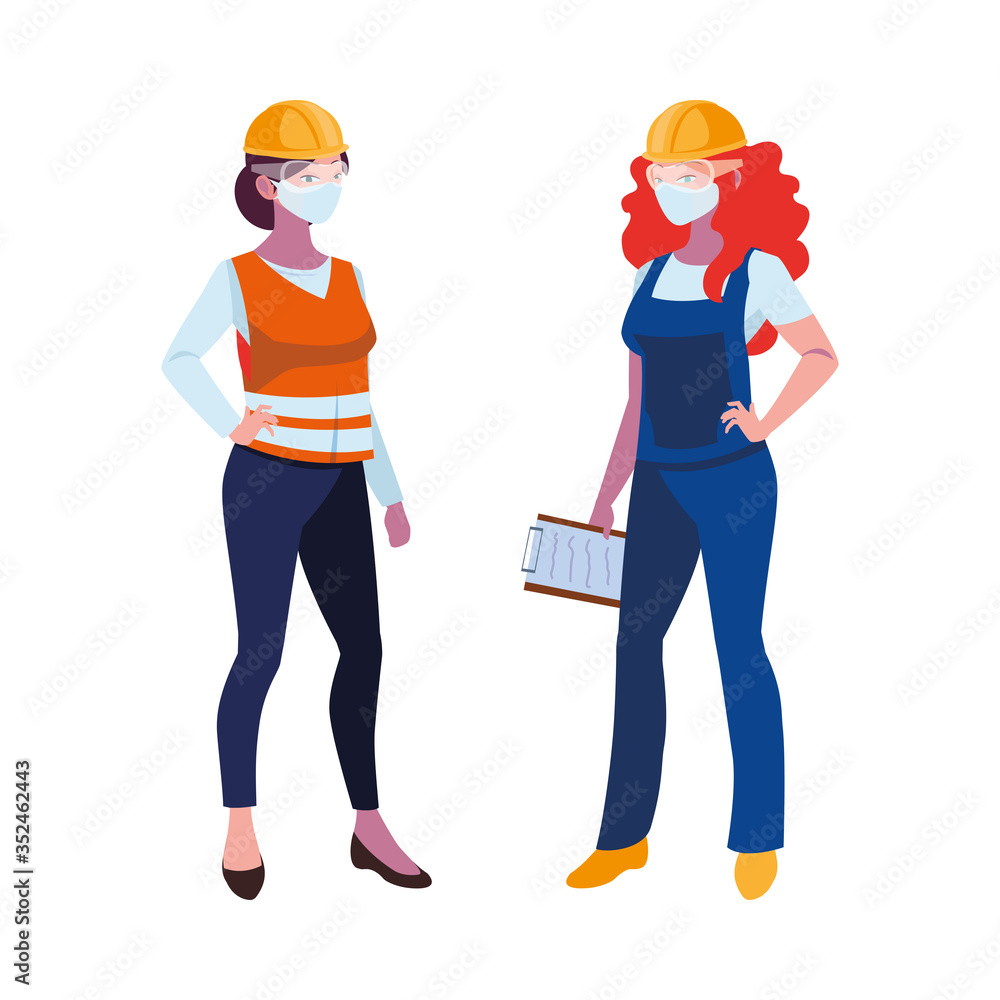 industrial women workers with face masks