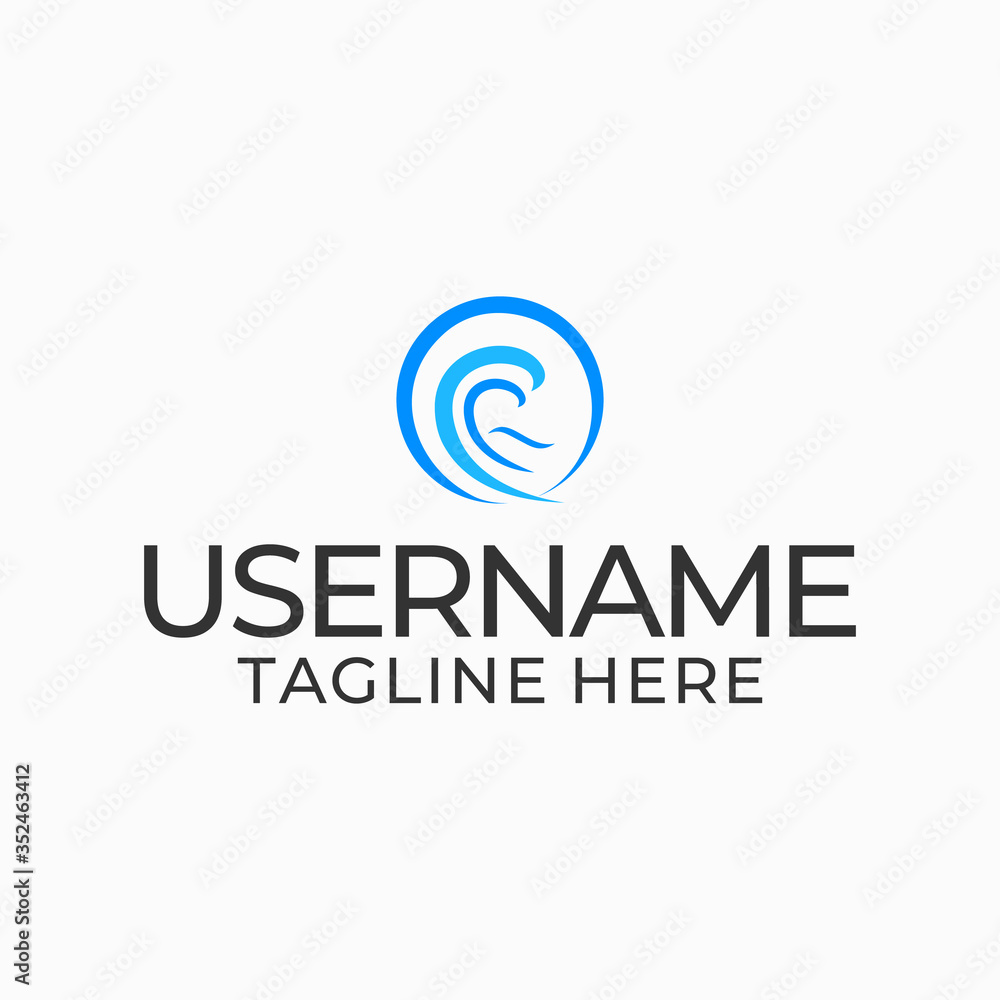 The blue wave illustration logo design on a white background.