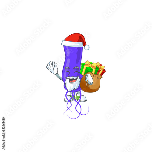 Santa blue spirila Cartoon drawing design with sacks of gifts