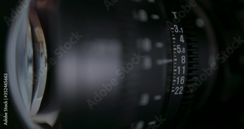 setting the aperture on a cine lens with shallow depth of field photo