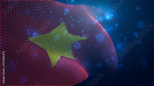 Vector bright glowing country flag of abstract dots. Vietnam