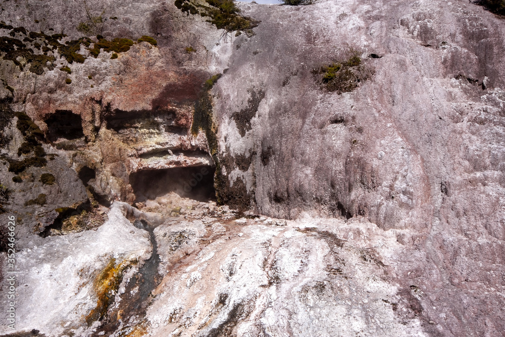 The splendor of the magical diamond waterfall Orakei Korako. North Island of New Zealand