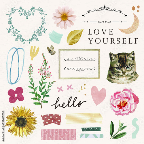 Cute feminine stickers pack vector