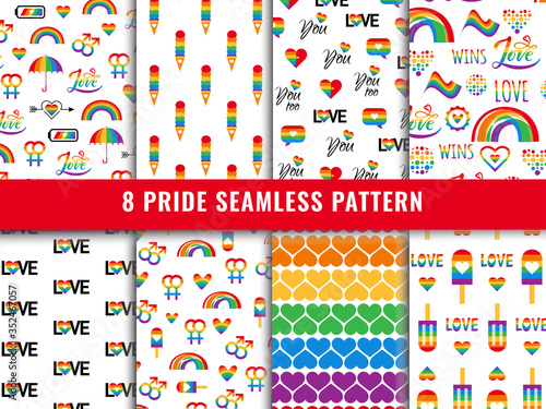 Pride lgbt seamless pattern background vector set