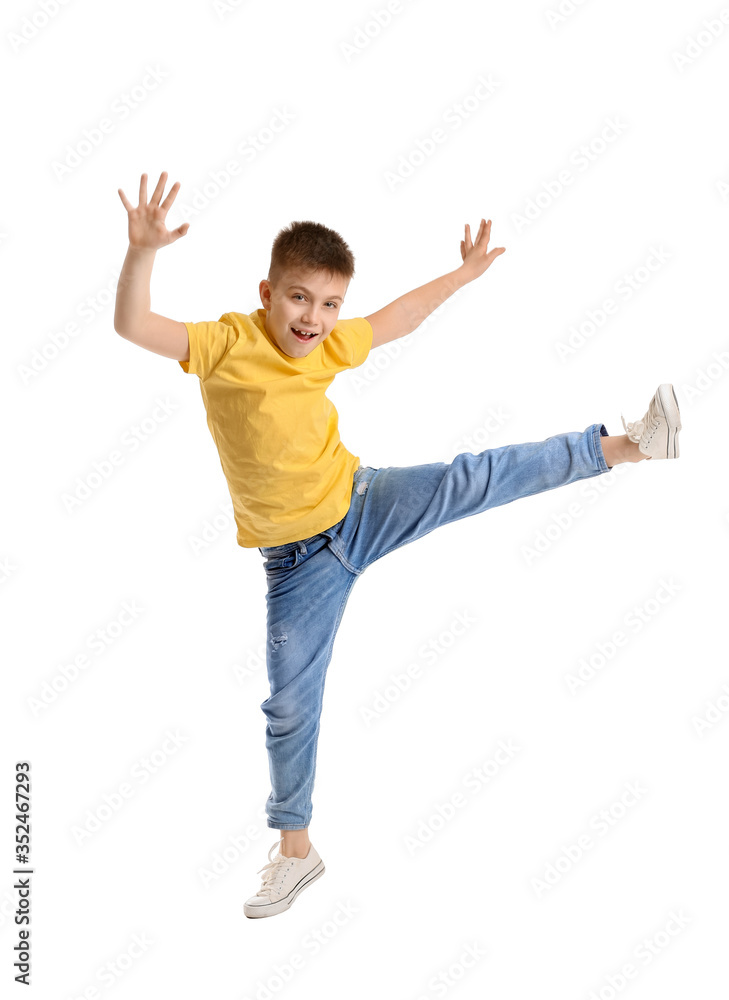 Cute dancing boy on white background Cute dancing boy on white background