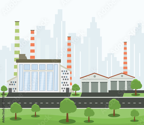 Industrial buildings and Warehouse and skyscrapers at background - vector illustration