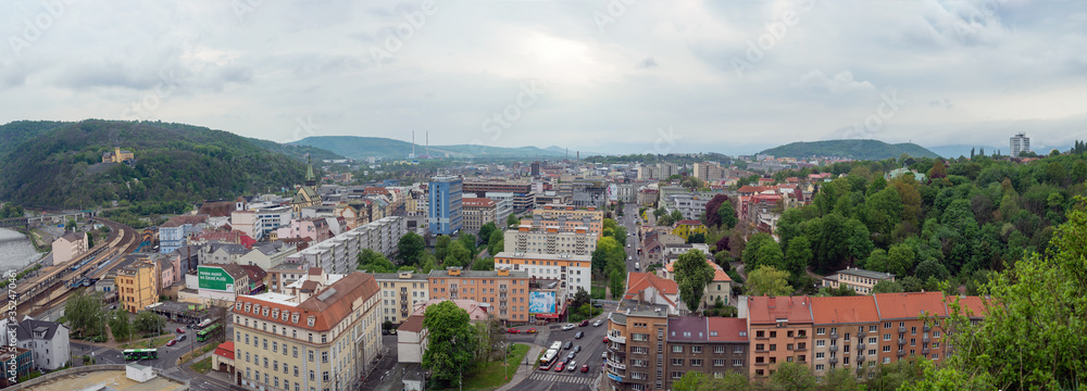 Usti nad labem city center panorama aerial view cityscape