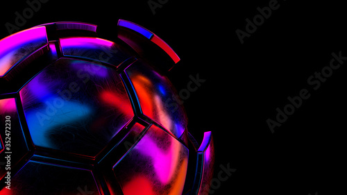 Splitted hexagon segments of soccer ball. 3d rendering.
