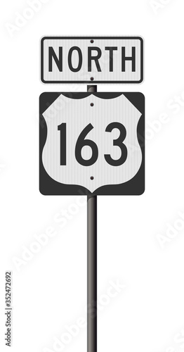Vector illustration of the Highway 163 and North road signs on metallic post