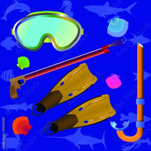 Collage - accessories for spearfishing.