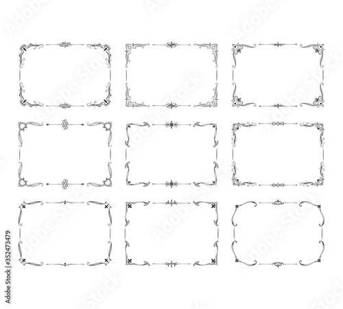 Vintage square frames set. Ornate filigree borders. Vector isolated swirl decor. Royal wedding invitation card templates.