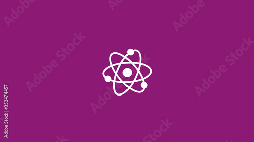 White atom icon on pink dark background,Best atom icon © MSH