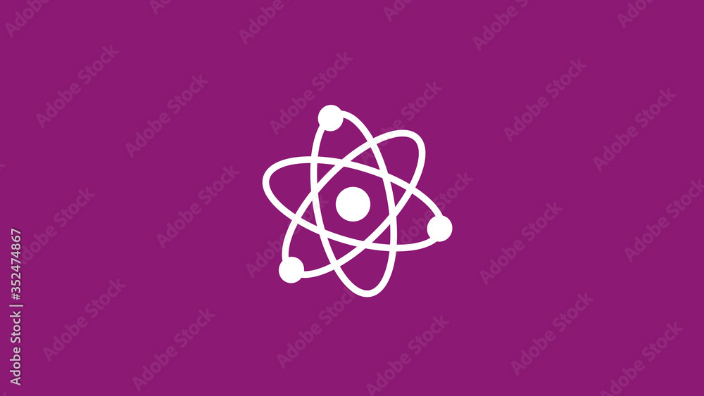 White atom icon on pink dark background,Best atom icon White atom icon on pink dark background,Best atom icon