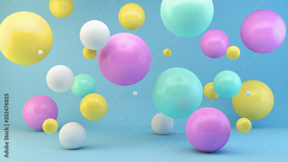 colorful floating spheres 3d rendering - obrazy, fototapety, plakaty 