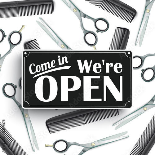 Scissors Combs Open White Background