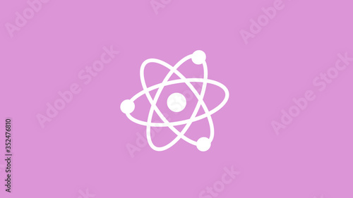 White atom icon on pink light background,best atom icon © MSH