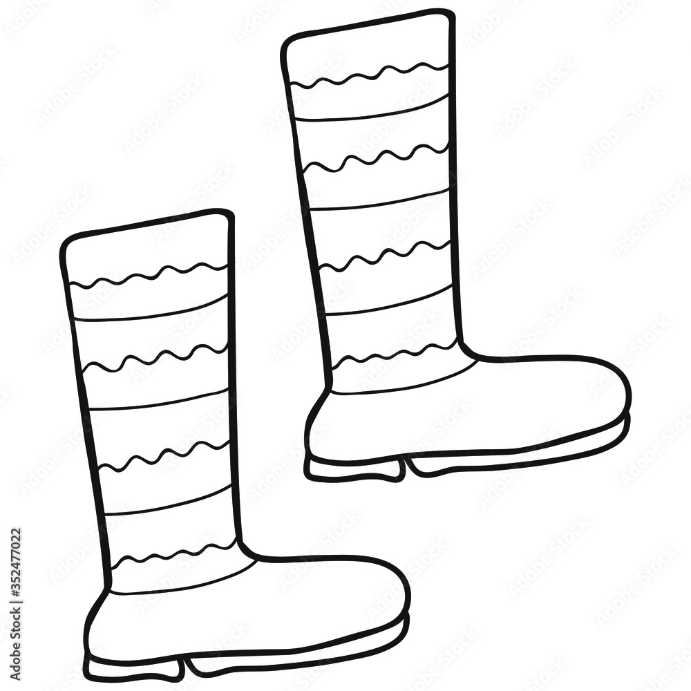 Black and white hand-drawn rubber boots with wavy and straight stripes ...