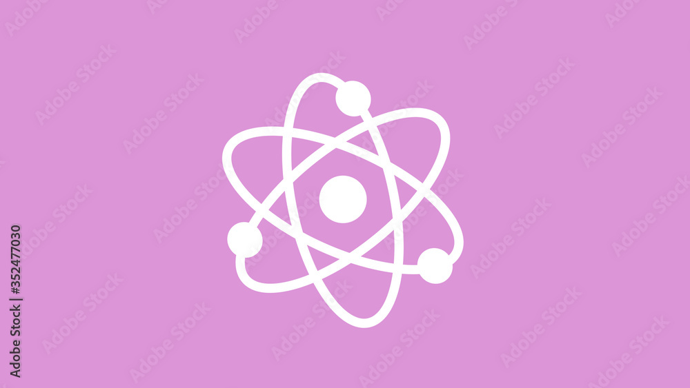 Fototapeta premium White atom icon on pink light background,best atom icon