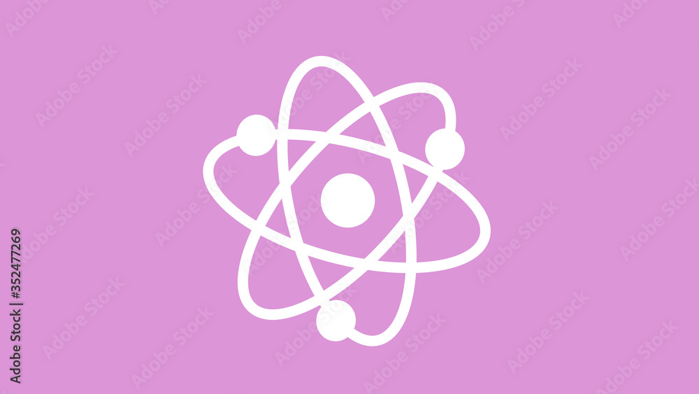 Fototapeta premium White atom icon on pink light background,best atom icon