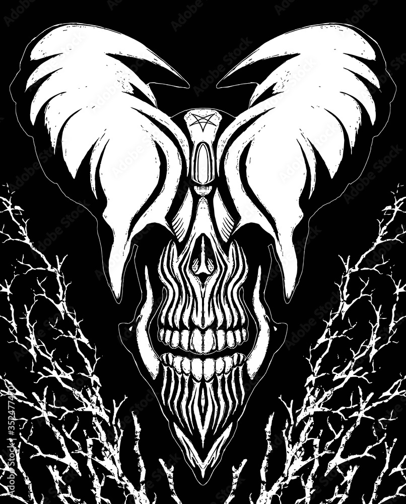 Horror Texture Devil Vetor de Brutal demon or devil skull, horror creature, terrible dark ...
