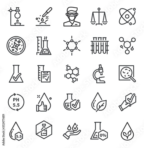 Quality tested icons. Dermatology, artificial free or hypoallergenic symbol. Skin tests, no flavor and no alcohol. Research vector symbols. Tested hypoallergenic, medical certified illustration