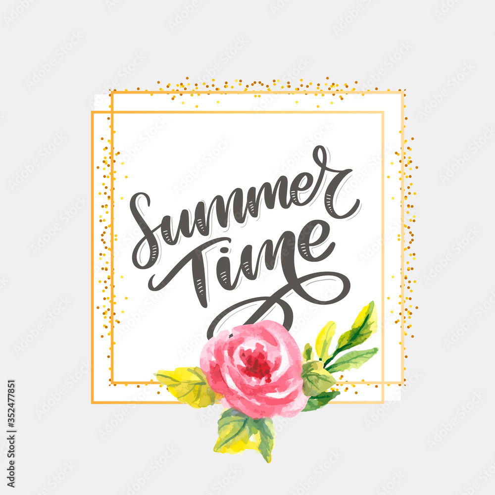 Green summer time letter flowers in modern style on colorful background. Greeting invitation vector illustration. Floral bouquet decoration. Decoration element. Green summer time letter flowers in modern style on colorful background. Greeting invitation vector illustration. Floral bouquet decoration. Decoration element.