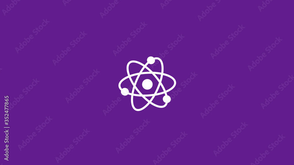 White atom icon on purple dark background,New atom icon,science icon White atom icon on purple dark background,New atom icon,science icon