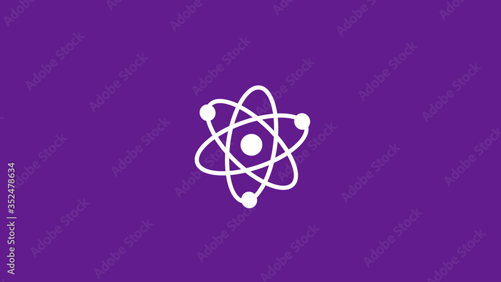 White atom icon on purple dark background,New atom icon,science icon White atom icon on purple dark background,New atom icon,science icon