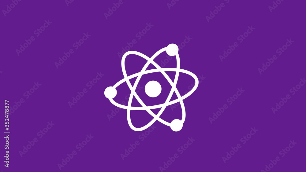 White atom icon on purple dark background,New atom icon,science icon