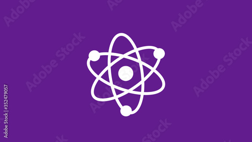 White atom icon on purple dark background,New atom icon,science icon © MSH