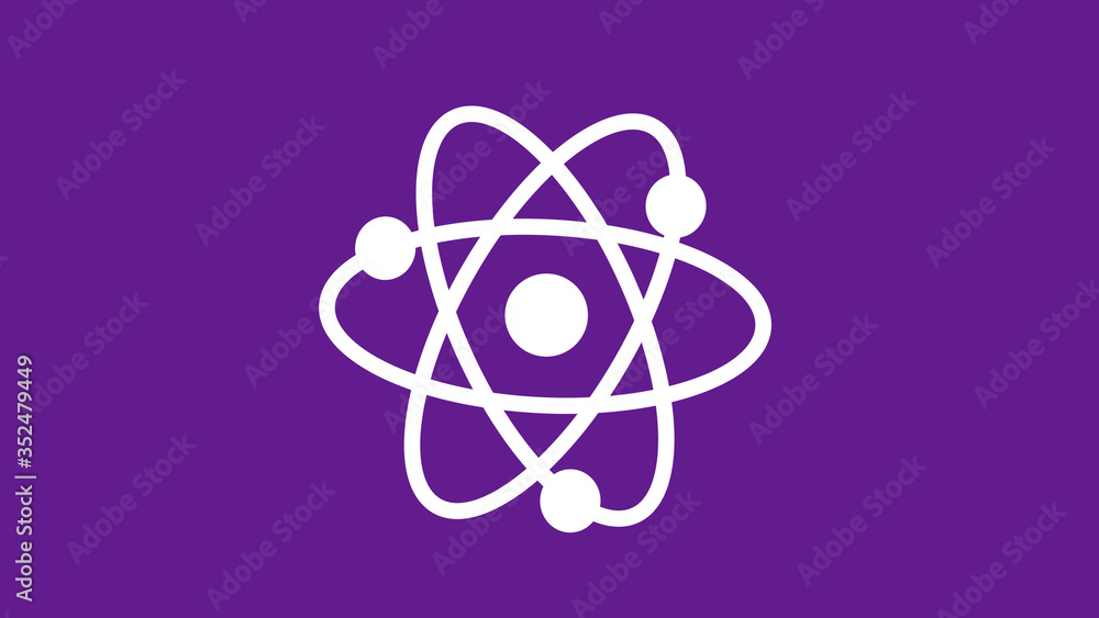 White atom icon on purple dark background,New atom icon,science icon White atom icon on purple dark background,New atom icon,science icon