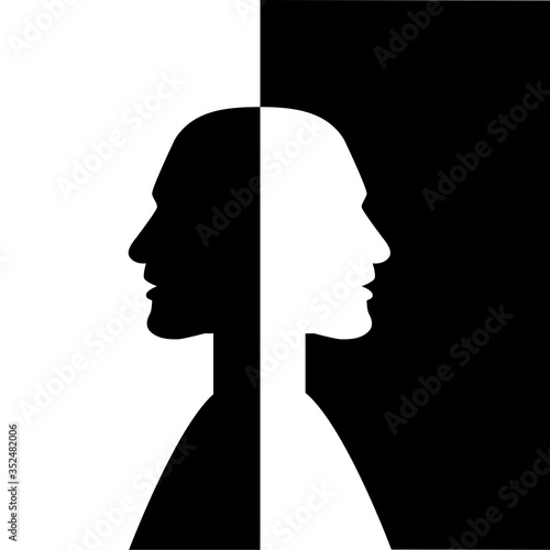 Two heads turned away from each other. Psychology, neurology concept.